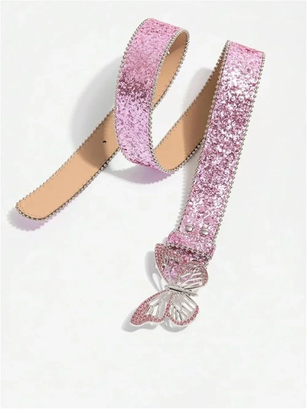 Women’s Y2K Butterfly Buckle Belt | Glitter Sequin PU Leather